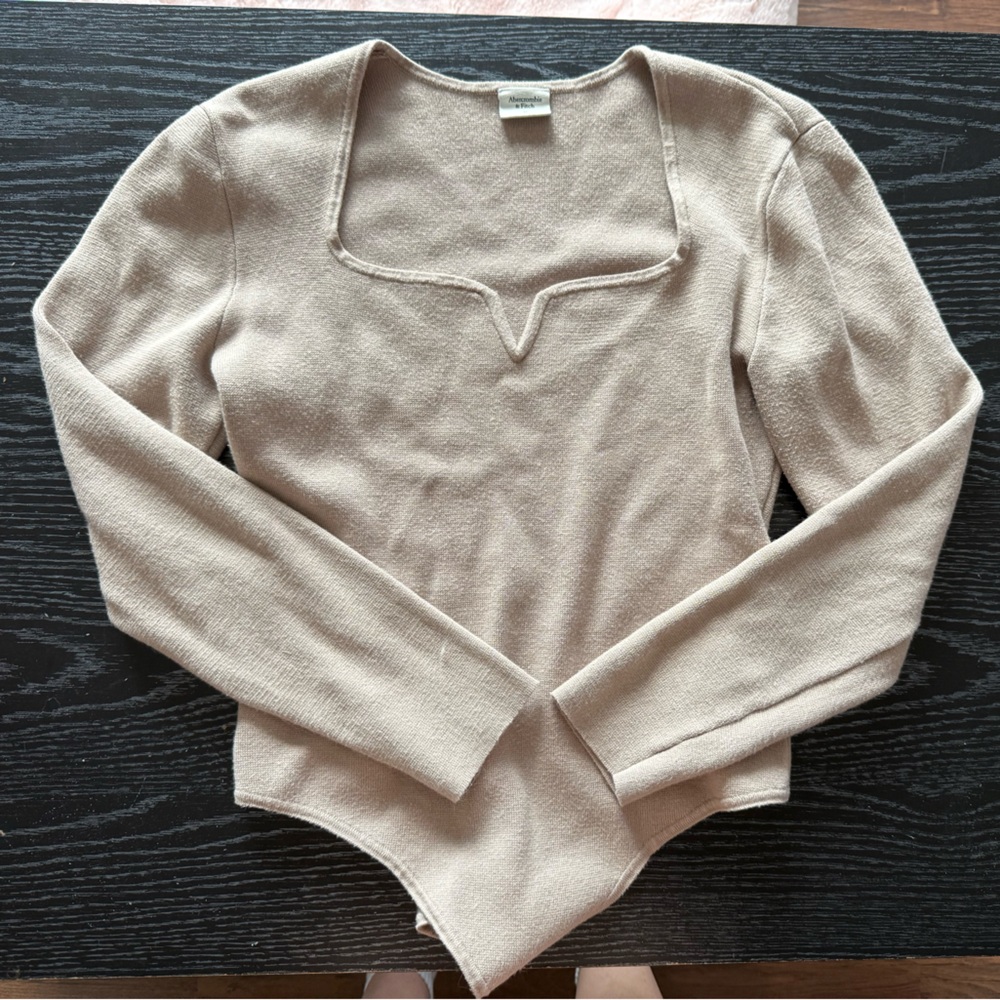 Abercrombie & Fitch Cream V-Neck Sweater Soft Knit Bodysuit